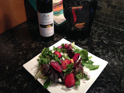 Grilled Plum Crazy Burrata Cheese Salad with Chaparral Gardens Plum Basil Balsamic